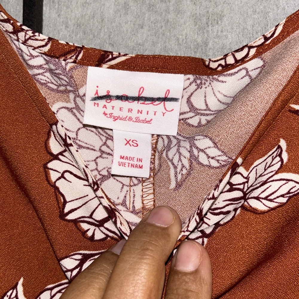 New Isabel Maternity Top Short Sleeve Pullover Short Sleeve Tie Orange Floral - Picture 4 of 11